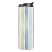Strand Blauwe Crème Strepen Thermosbeker (Gedraaid links)