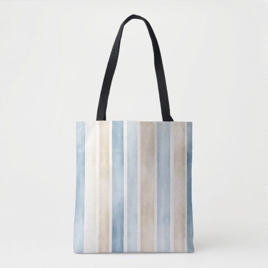 Strand Blauwe Crème Strepen Tote Bag (Voorkant)