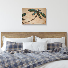 Strand Blauwe en Groene Libel Flit Canvas Afdruk