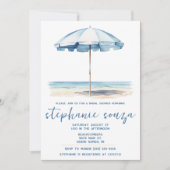 Strand, Blauwe en Witte Parasol, Bruidsborrel Kaart (Voorkant)