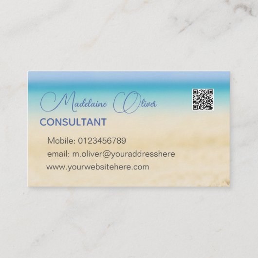 Strand Blauwe Oceaan Kust QR Code Modern Visitekaartje (Achterkant)