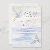 Strand Blauwe Oceaan Waterverf Witte kranen Seasho Save The Date (Voorkant)
