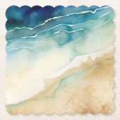 Strand Blauwe Oceaan Zand Bruiloft Kartonnen Onderzetters (Voorkant)