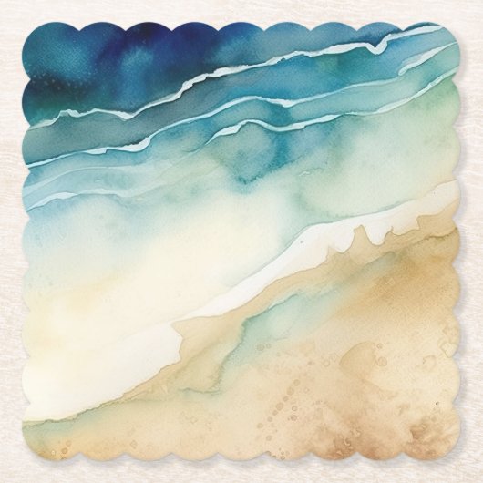 Strand Blauwe Oceaan Zand Bruiloft Kartonnen Onderzetters (Voorkant)