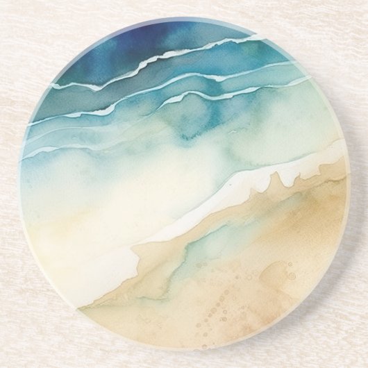 Strand Blauwe Oceaan Zand Bruiloft Zandsteen Onderzetter (Voorkant)