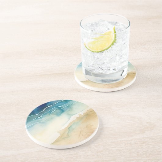 Strand Blauwe Oceaan Zand Bruiloft Zandsteen Onderzetter (Zijkant)