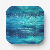 Strand blauwe waterverf golven nautische marine ch papieren bordje (Voorkant)