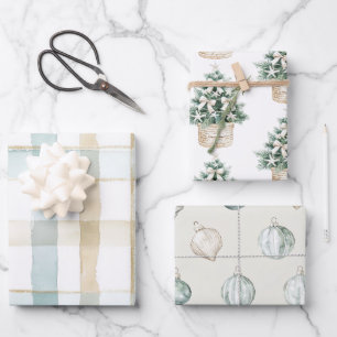Strand Blauwe Witte Kerstboom Versieringen Inpakpapier Vel