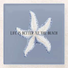 Strand Blauwe Witte Zeester Citaat Glazen Onderzetter
