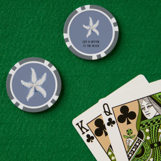 Strand Blauwe Witte Zeester Citaat Poker Chips (Pokertafel (Dubbel))