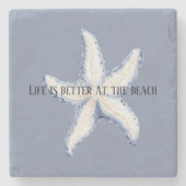 Strand Blauwe Witte Zeester Citaat Stenen Onderzetter (Voorkant)