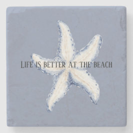 Strand Blauwe Witte Zeester Citaat Stenen Onderzetter