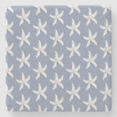 Strand Blauwe Witte Zeester Stenen Onderzetter (Voorkant)