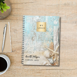 Strand blauwe zand zeester schelp bedrijfslogo notitieboek