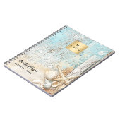 Strand blauwe zand zeester schelp bedrijfslogo notitieboek (Linkerzijde)