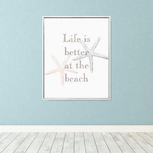 Strand Blauwe zeester Canvas Afdruk (Insitu (Houten vloer))