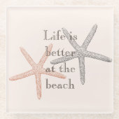 Strand Blauwe zeester Glazen Onderzetter (Voorkant)