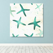  strand Blauwgroen Abstracte zeesterren kustkunst Canvas Afdruk (Insitu (Houten vloer))