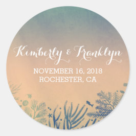 Strand Blauwgroen en Blauw Onderwater Bruiloft Sti Ronde Sticker