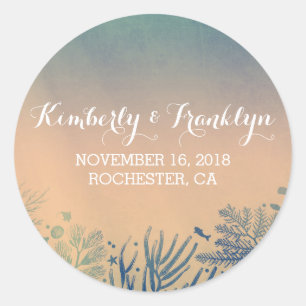 Strand Blauwgroen en Blauw Onderwater Bruiloft Sti Ronde Sticker