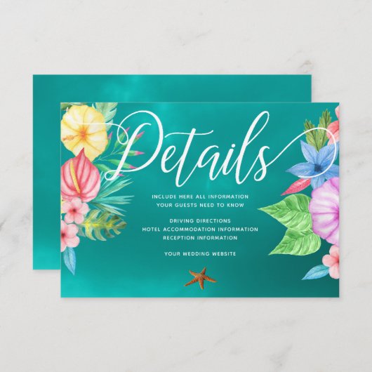 Strand blauwgroen tropische luau bruiloft gastende informatiekaartje (Voorkant / Achterkant)