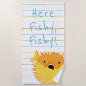 Strand blazen vis "Hier vissen, vissen" Strandlaken (Voorkant)