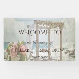 Strand Bloem Retro Boog Bruiloft Spandoek