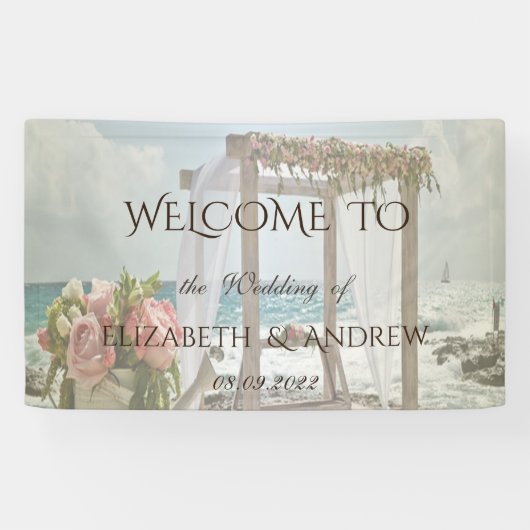 Strand Bloem Retro Boog Bruiloft Spandoek (Horizontaal)
