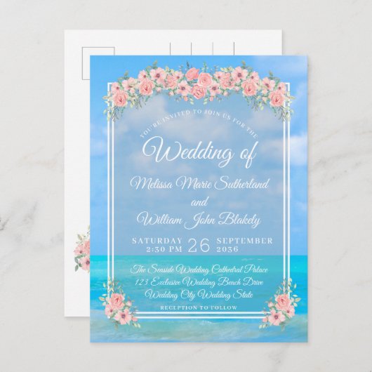 Strand Bloemen bruiloft Uitnodiging Briefkaart (Voorkant / Achterkant)