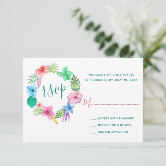 Strand Bloemen waterverf Hawaiian RSVP bruiloft (Staand voorkant)