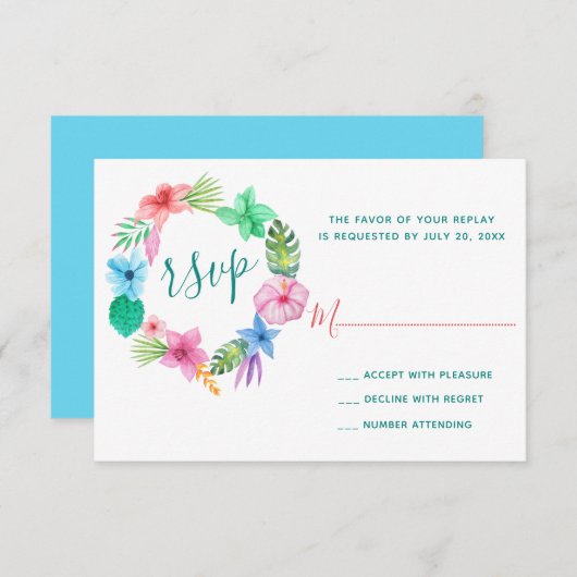 Strand Bloemen waterverf Hawaiian RSVP bruiloft (Voorkant / Achterkant)