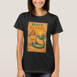Strand Blonde Pin-Up Zeemeermin Kunst Retro Kustle T-shirt