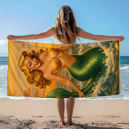 Strand Blonde Pin-Up Zeemeermin | Kust Zeemeermin- Strandlaken
