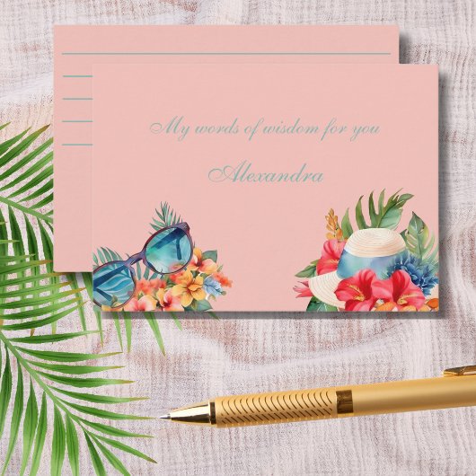 Strand Blush Roze Bloemen Tropisch Vrijgezellenfee Informatiekaartje