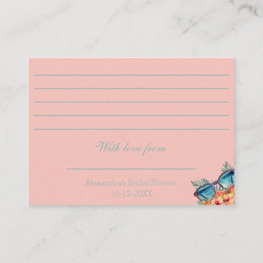 Strand Blush Roze Bloemen Tropisch Vrijgezellenfee Informatiekaartje (Achterkant)