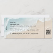 Strand Boarding Pass Bestemming Bruiloft QR code Kaart (Achterkant)