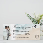 Strand Boarding Pass Bestemming Bruiloft QR code Kaart (Staand voorkant)
