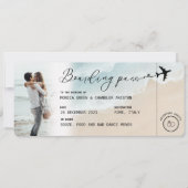 Strand Boarding Pass Bestemming Bruiloft QR code Kaart (Voorkant)