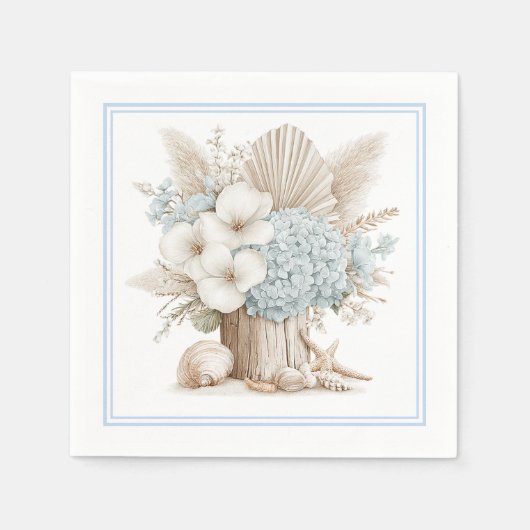 Strand Boho Blauwe Hortensia Papieren Servetten (Voorkant)