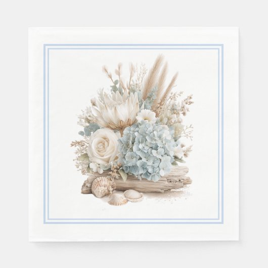 Strand Boho Blauwe Hortensia Papieren Servetten (Voorkant)