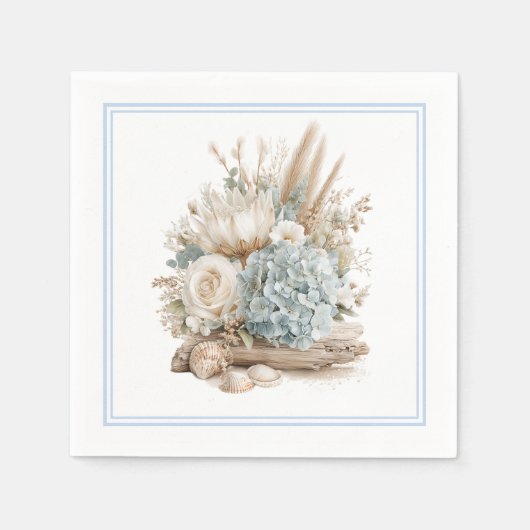 Strand Boho Blauwe Hydrangea Papieren Servetten (Voorkant)