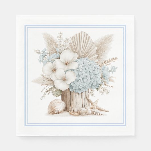 Strand Boho Blauwe Hydrangea Papieren Servetten (Voorkant)