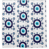Strand Boho Mediterraan Blauw Evil Eye Patroon Douchegordijn (Voorkant)