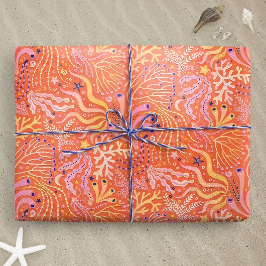 Strand Boho Zeegras Oranje Cadeaupapier