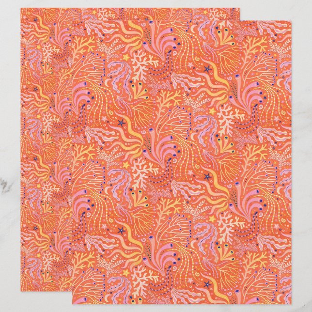 Strand Boho Zeegras Oranje Scrapbook Papier (Voorkant / Achterkant)