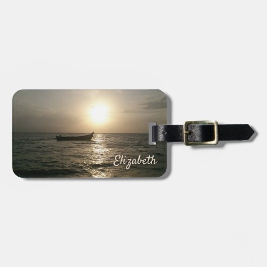 Strand,Boot,Zonsondergang -Persoonlijk Bagagelabel (Voorkant horizontaal)
