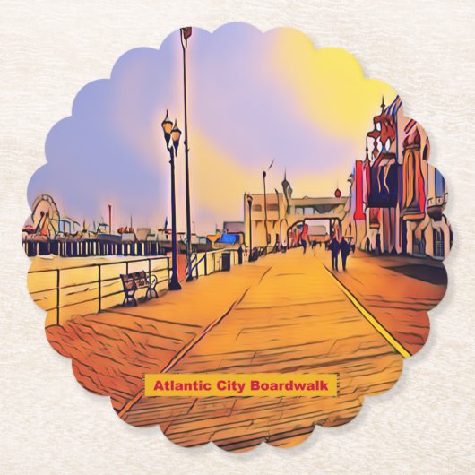 Strand Bordwalk Pop Art Kartonnen Onderzetters (Voorkant)