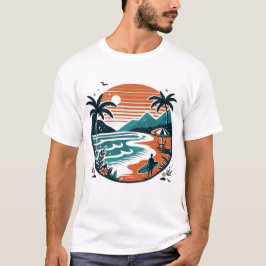 Strand Branding Retro Zonsondergang & Palmboom T-shirt