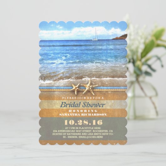  strand bruids douche uitnodigingen (Staand voorkant)