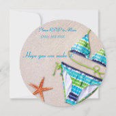 Strand Bruids Douche Uitnodigingen Blauwe Bikini (Achterkant)